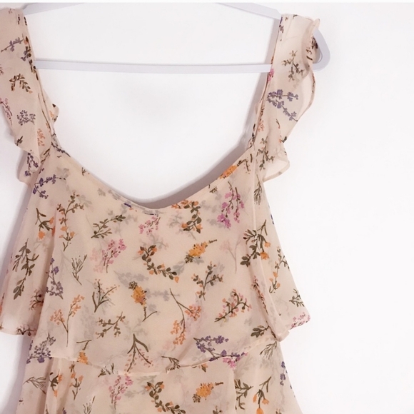 Rebecca Minkoff Alexis peach blush floral tiered ruffled top size medium - Picture 4 of 11
